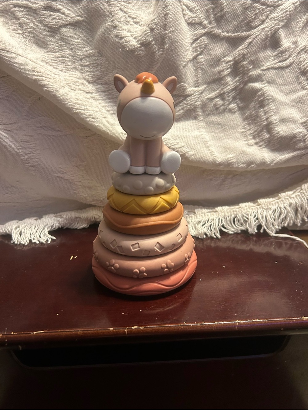 Unicorn Stacking Toy in Peach and Yellow - Soft Silicone Stacker Baby